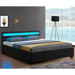 Gestoffeerd bed Lyon - 140 x 200 cm - Zwart - LED Verlichtin, Verzenden, Nieuw