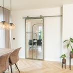 Stalen Schuifdeur - Olijfgroen - 4 Vlaks rond - Helder glas, Doe-het-zelf en Verbouw, Kozijnen en Schuifpuien, 75 tot 150 cm, Nieuw