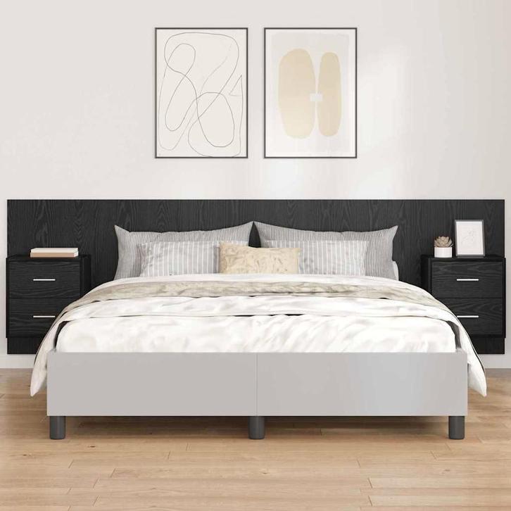 vidaXL Hoofdbord Met Kast met lade 3 stuks Zwart Eiken, Huis en Inrichting, Slaapkamer | Bedden, Zwart, Nieuw, Hout, Verzenden