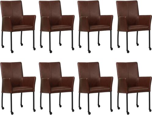 Set van 8 Cognac leren moderne eetkamerstoelen - Granada lee, Huis en Inrichting, Stoelen, Vijf, Zes of meer stoelen, Overige kleuren