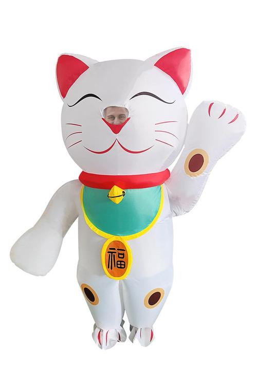 KIMU® Opblaas Kostuum Gelukskat Wit Maneki Neko Dames Heren, Kleding | Heren, Carnavalskleding en Feestkleding, Kleding, Nieuw