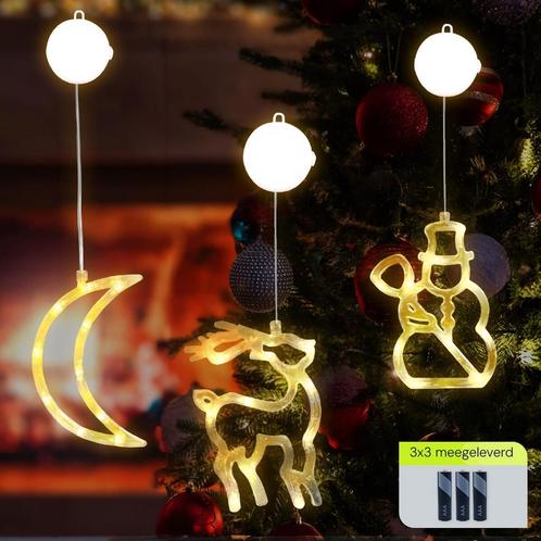 Kerstverlichting Raam Sneeuwpop met Bezem + Maan + Rendier -, Diversen, Kerst, Nieuw, Verzenden