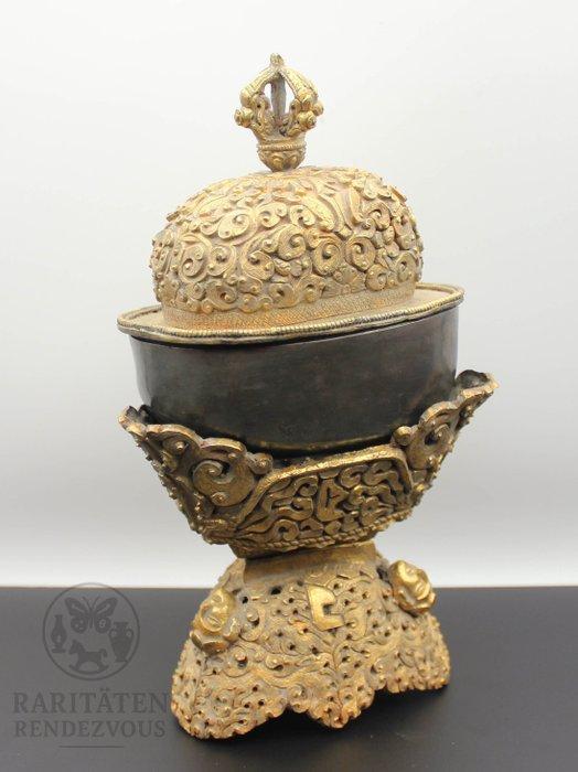 Tibetische Kapala – Drieledig ritueel schedelvat - Tibet -, Antiek en Kunst, Antiek | Overige Antiek