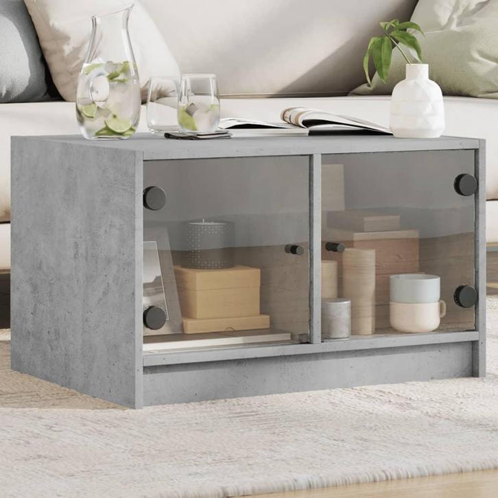 vidaXL Salontafel met glazen deuren 68x50x42 cm betongrijs, Huis en Inrichting, Tafels | Salontafels, 50 tot 100 cm, Nieuw, Overige houtsoorten