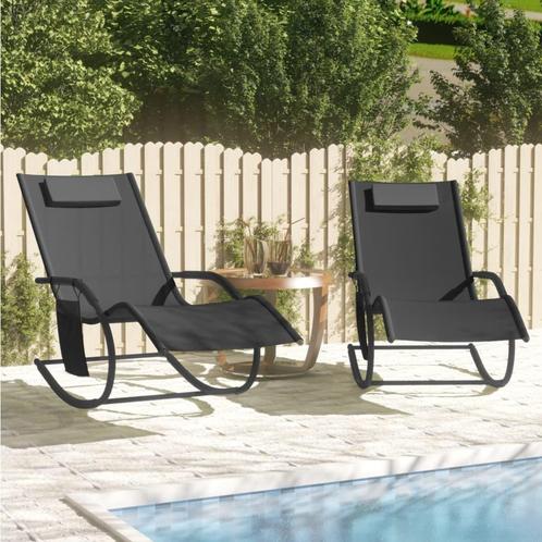 vidaXL Ligbedden 2 st schommelend staal en textileen zwart, Tuin en Terras, Ligbedden, Nieuw, Verzenden