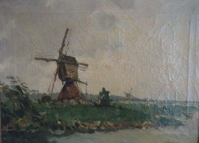 Gerard Delfgaauw (1882–1947) - Windmill Landscape, Antiek en Kunst, Kunst | Schilderijen | Klassiek