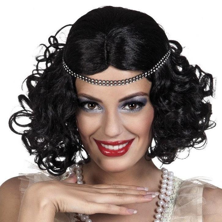 Flapper Pruik Zwart met Hoofdband, Kleding | Heren, Carnavalskleding en Feestkleding, Verzenden