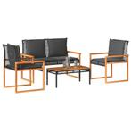 vidaXL 4-delige Loungeset met kussens poly rattan zwart, Verzenden, Nieuw, Rotan, Loungeset