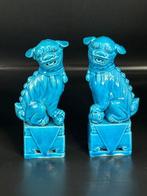 sculptuur, Paire de chiens Fu turquoise - 16 cm -