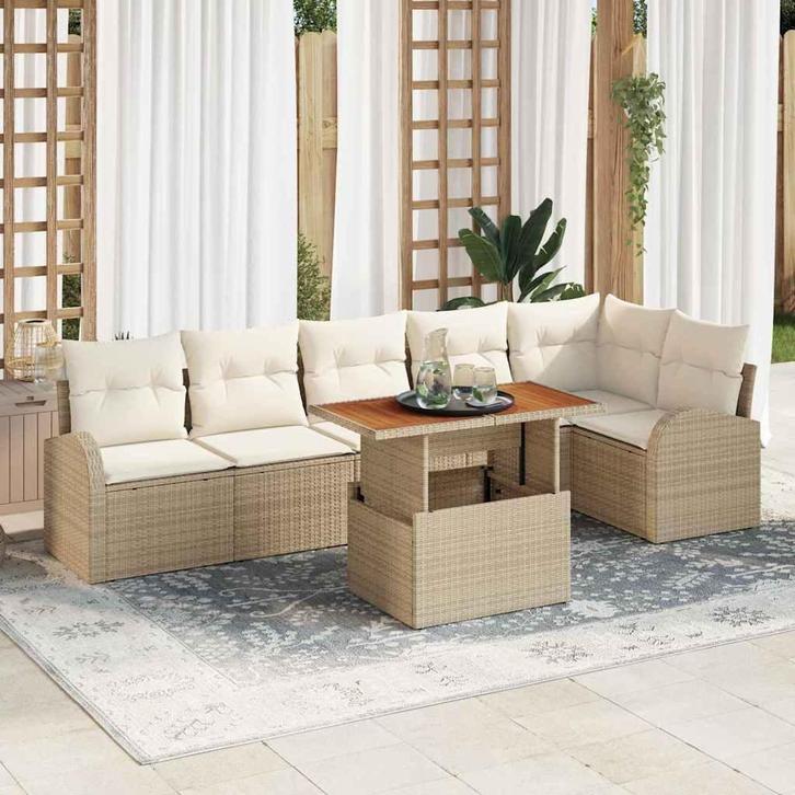 vidaXL Tuin Sofa Set met kussen 7 pcs beige en crèmekleurig, Tuin en Terras, Tuinsets en Loungesets, Nieuw, Rotan, Verzenden