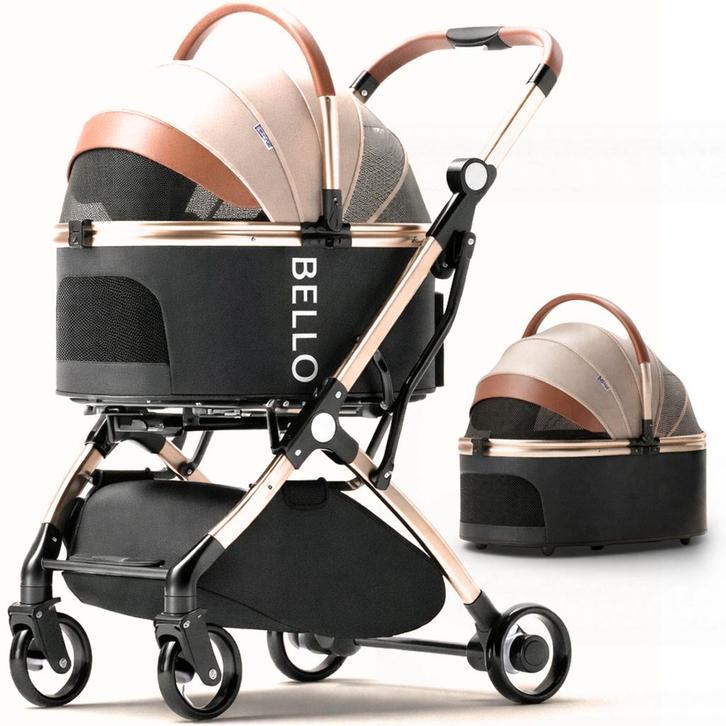 Hondenbuggy Deluxe Goud & Zwart - Opvouwbaar - Premium ba..., Dieren en Toebehoren, Honden-accessoires, Nieuw, Ophalen of Verzenden