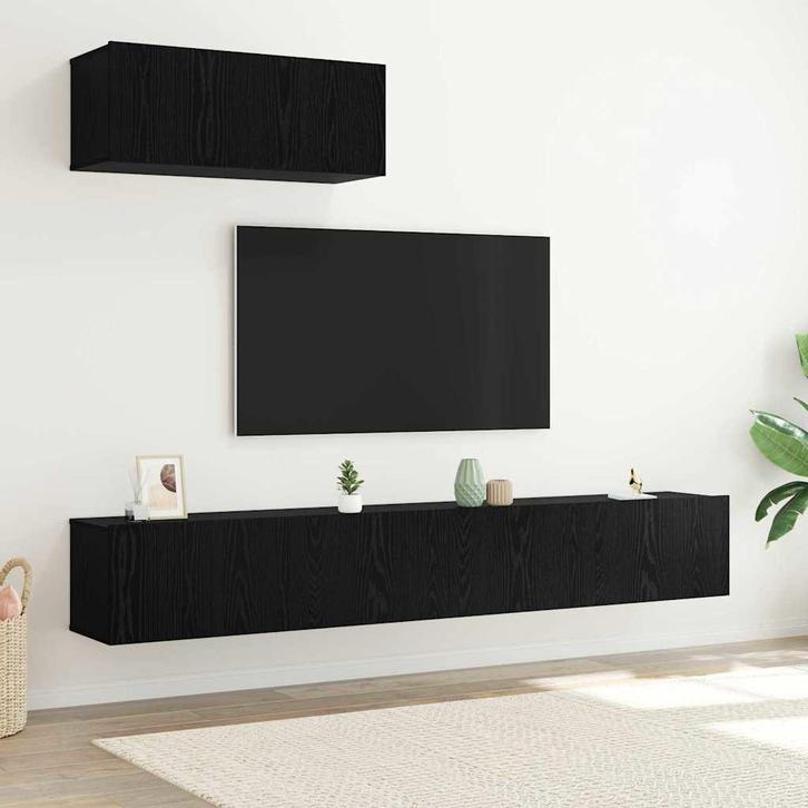 vidaXL 3-delige TV-kast set Wandmontage in Zwart Eiken,, Huis en Inrichting, Kasten | Televisiemeubels, Nieuw, Overige houtsoorten