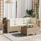 vidaXL Tuinbank 3-zits met kussens poly rattan beige, Verzenden, Nieuw, Rotan