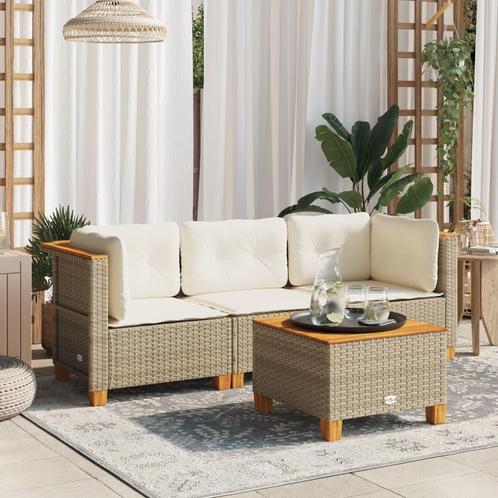 vidaXL Tuinbank 3-zits met kussens poly rattan beige, Tuin en Terras, Tuinsets en Loungesets, Nieuw, Rotan, Verzenden