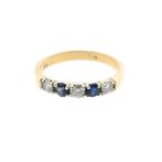 Gouden rijring met saffier en diamant | 0,30 ct. (zirconia), Gebruikt, Overige kleuren, Ophalen of Verzenden, 17 tot 18