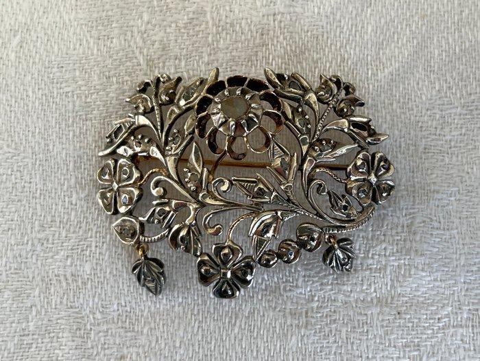 Zonder Minimumprijs - Broche - 18 karaat Zilver, Geel goud, Sieraden, Tassen en Uiterlijk, Antieke sieraden