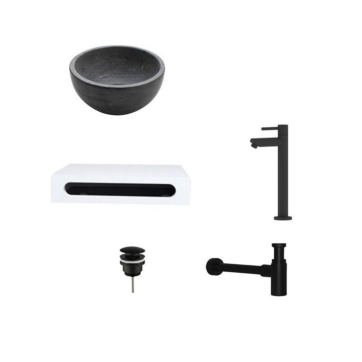 Sani Royal Natuursteen Mini Waskom met Solid, Tuin en Terras, Waterpartijen en Fonteinen