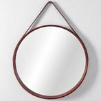 REA Ronde wandspiegel - leren band - houten frame - Ø50 c.., Ophalen of Verzenden, Nieuw