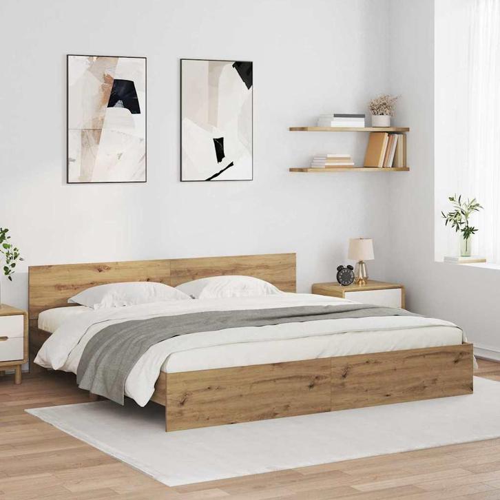 vidaXL Bedframe met hoofdeinde Artisan Eiken 180 x 200 cm, Huis en Inrichting, Slaapkamer | Bedden, Bruin, Nieuw, Hout, Verzenden