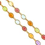 18 Krt. Gouden ketting met een mix van edelstenen | 43 cm, Sieraden, Tassen en Uiterlijk, Kettingen, Gebruikt, Overige kleuren