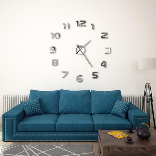 vidaXL 3D-wandklok 100 cm XXL modern zilverkleurig, Huis en Inrichting, Woonaccessoires | Klokken, Nieuw, Verzenden