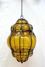 Plafondlamp - ferro battuto, geel glas, Murano, Antiek en Kunst