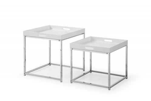 Moderne bijzettafel set van 2 ELEMENTS 50cm wit chroom, Huis en Inrichting, Tafels | Sidetables, Ophalen of Verzenden