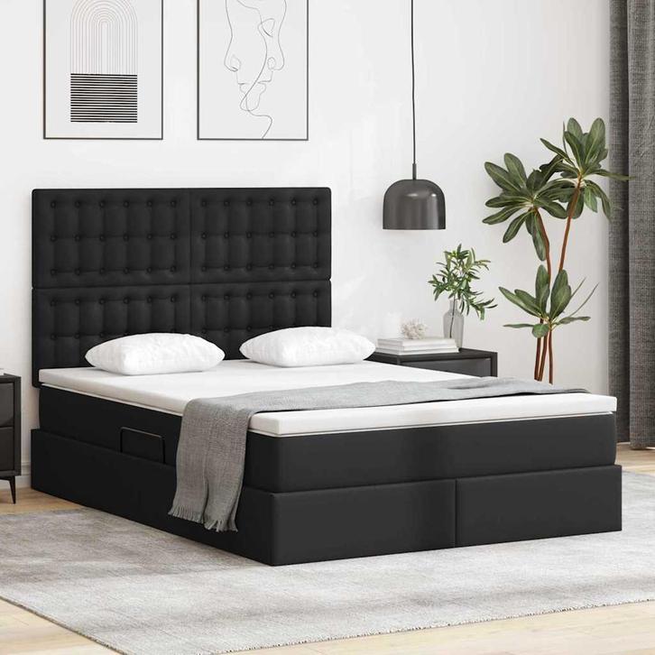 vidaXL Opslag bed met matras met opslag Zwart 140 x 190 cm, Huis en Inrichting, Slaapkamer | Bedden, Zwart, Nieuw, Overige materialen