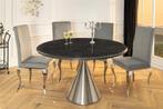 Ronde eettafel ELEGANCIA 130cm zwart marmer chroomstaal met, Huis en Inrichting, Ophalen of Verzenden, Nieuw