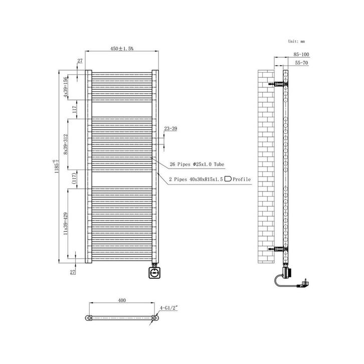 Elektrische Radiator BWS Lara 118.5x45 Cm Smart Wifi, Doe-het-zelf en Verbouw, Sanitair, Ophalen of Verzenden