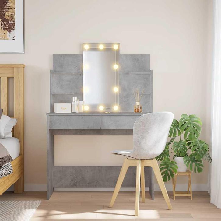 vidaXL Kaptafel met LED-verlichting 96x40x142 cm betongrijs, Huis en Inrichting, Tafels | Kaptafels, Nieuw, Verzenden
