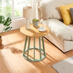 Bijzettafel Lensuu 48x48 cm rond eikenkleurig en pastellgroe, Verzenden, Nieuw