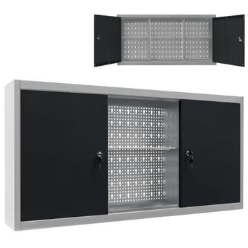 vidaXL Gereedschapskast voor aan de wand metaal grijs en beschikbaar voor biedingen