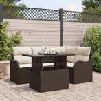 vidaXL 5-delige tuinbankset met kussens bruin poly riet, Tuin en Terras, Verzenden, Nieuw, Rotan
