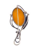 Zilver, Ei-Gele Amber - Broche - Art Nouveau stijl, Antiek en Kunst