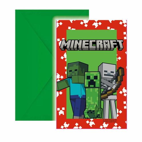 Minecraft Uitnodigingen 6st, Hobby en Vrije tijd, Feestartikelen, Nieuw, Verzenden