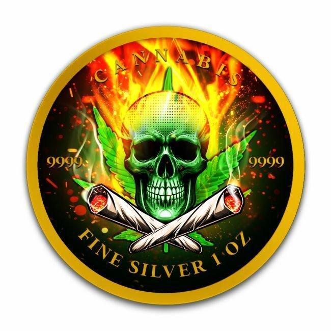 Tsjaad. 5000 Francs 2024 1 oz Cannabis Green Smoker Skull, Postzegels en Munten, Edelmetalen en Baren