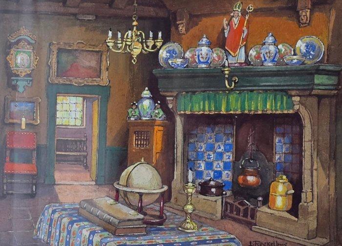 Louis Reckelbus (1864–1958) - Kleurrijk interieur, Antiek en Kunst, Kunst | Schilderijen | Klassiek
