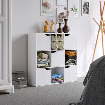 Nieuwe Witte Getone Boekenkast - 9 vakken Houten Stelling beschikbaar voor biedingen