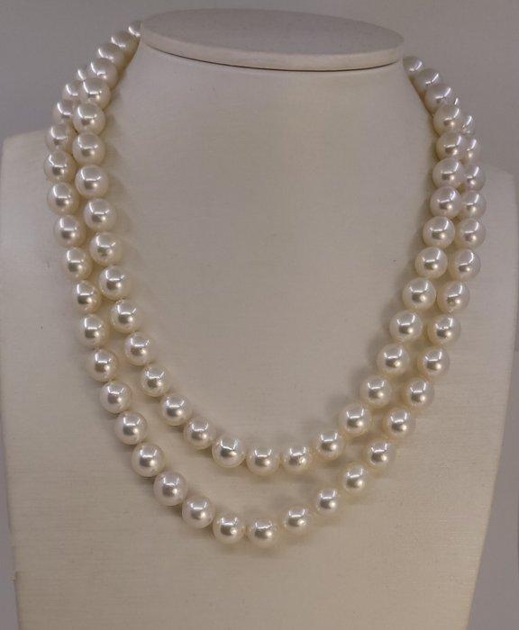 Halsketting 9x9,5 mm Dubbele Akoya Parel, Sieraden, Tassen en Uiterlijk, Kettingen