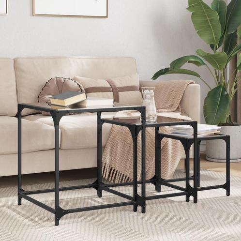 vidaXL 2-delige Tafeltjesset met transparant glazen blad, Huis en Inrichting, Tafels | Salontafels, Nieuw, Overige houtsoorten