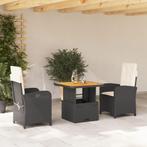 vidaXL 3-delige Tuinset met kussens poly rattan zwart, 2 zitplaatsen, Nieuw, Tuinset, Verzenden