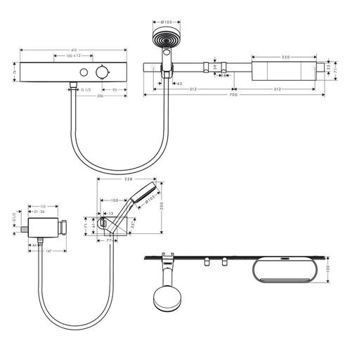 Bundelset Handdouche HansGrohe WallStoris Thermostaat, Doe-het-zelf en Verbouw, Sanitair, Ophalen of Verzenden