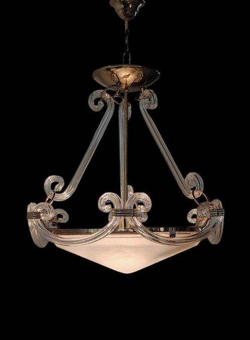 Plafondlamp - goudkleurig metaal, kristal, Antiek en Kunst, Curiosa en Brocante