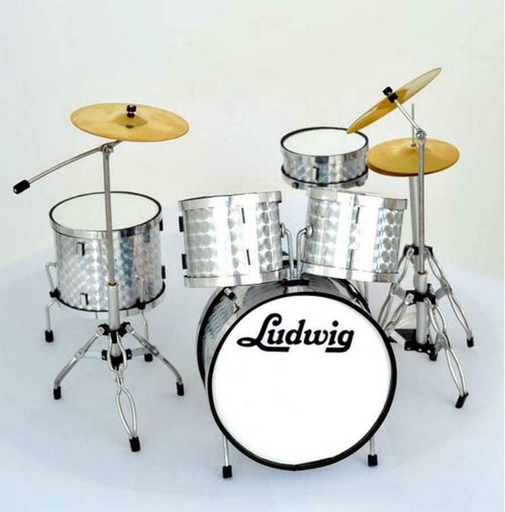 Miniatuur decoratief Ludwig zilver drumstel, Verzamelen, Muziek, Artiesten en Beroemdheden, Overige typen, Nieuw, Ophalen of Verzenden