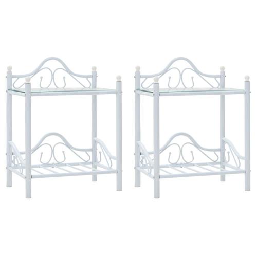 vidaXL Nachtkastjes 45x30,5x60 cm staal en gehard glas wit 2, Huis en Inrichting, Slaapkamer | Nachtkastjes, Nieuw, 45 tot 65 cm