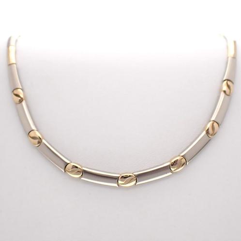 Bicolor gouden fantasie collier; koffieboon | 41 cm, Sieraden, Tassen en Uiterlijk, Kettingen, Overige kleuren, Gebruikt, Goud