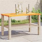 vidaXL Tuintafel 70x38x42 cm poly rattan en acaciahout beige, Verzenden, Nieuw