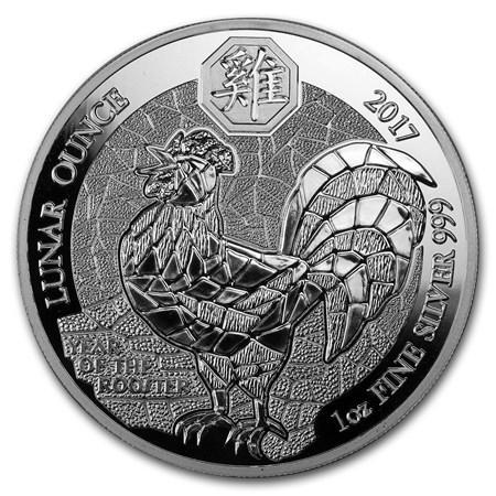 Rwanda / Ruanda Lunar Rooster 1 oz 2017 (folie), Postzegels en Munten, Munten | Afrika, Losse munt, Zilver, Overige landen, Verzenden