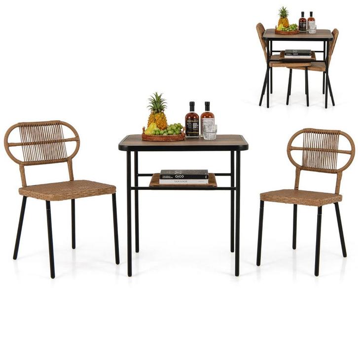 LIVSK 3-delige Tuinset - Stapelbare Rieten Stoelen met Ergon, Kinderen en Baby's, Kinderkamer | Tafels en Stoelen, Nieuw, Verzenden